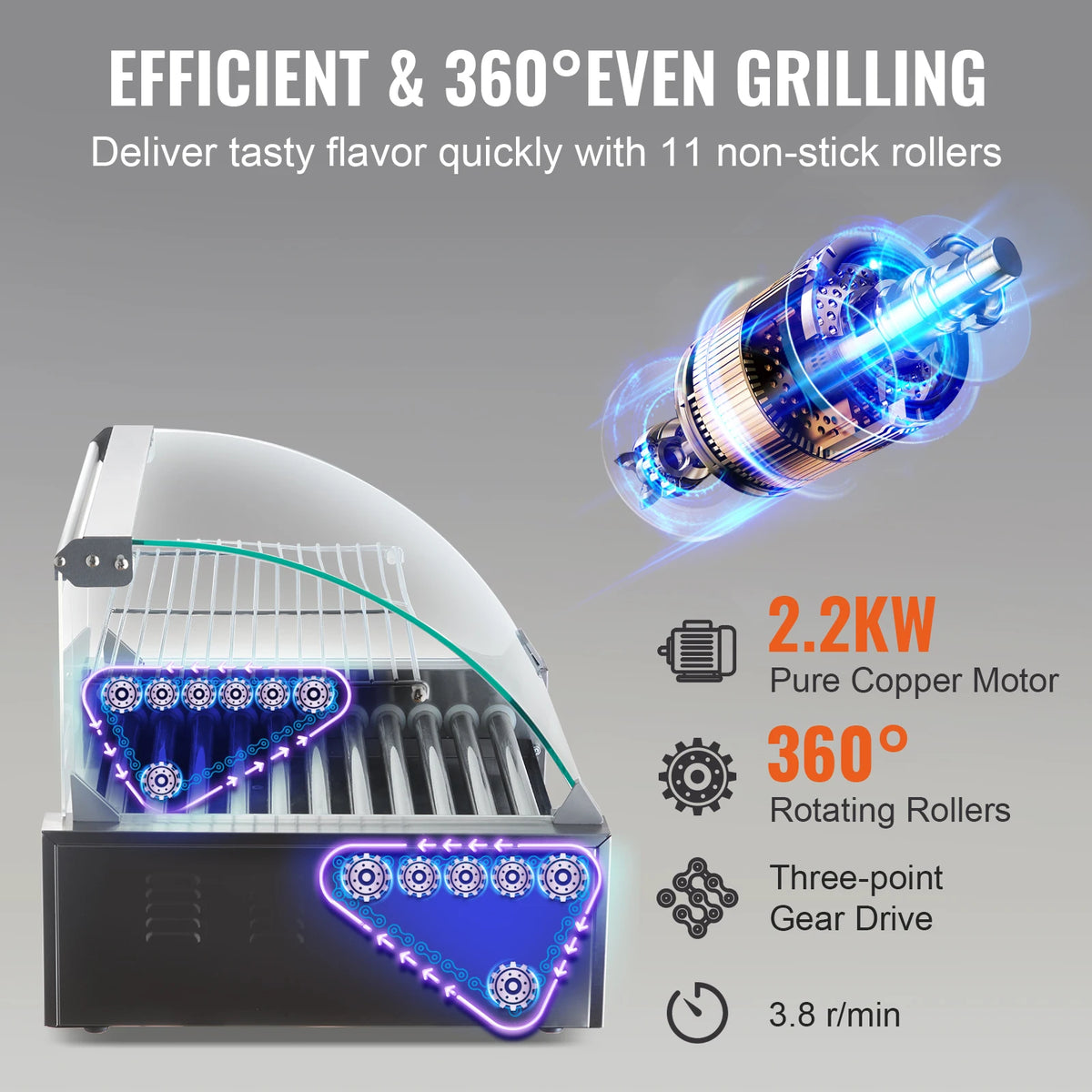 SucceBuy 5/7/11 Commercial Hot Dog Roller Electric Sausage Maker Barbecue Grill Machine for Camping Party Home Appliance 110V