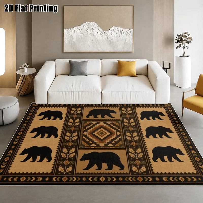 1Pc American Retro Bohemian Black Bear Pattern Carpet, Art Decorative Carpet, Suitable for Living Room, Bedroom, Dining Room, Bedside, Indoor and Outdoor Patio, Home Decoration