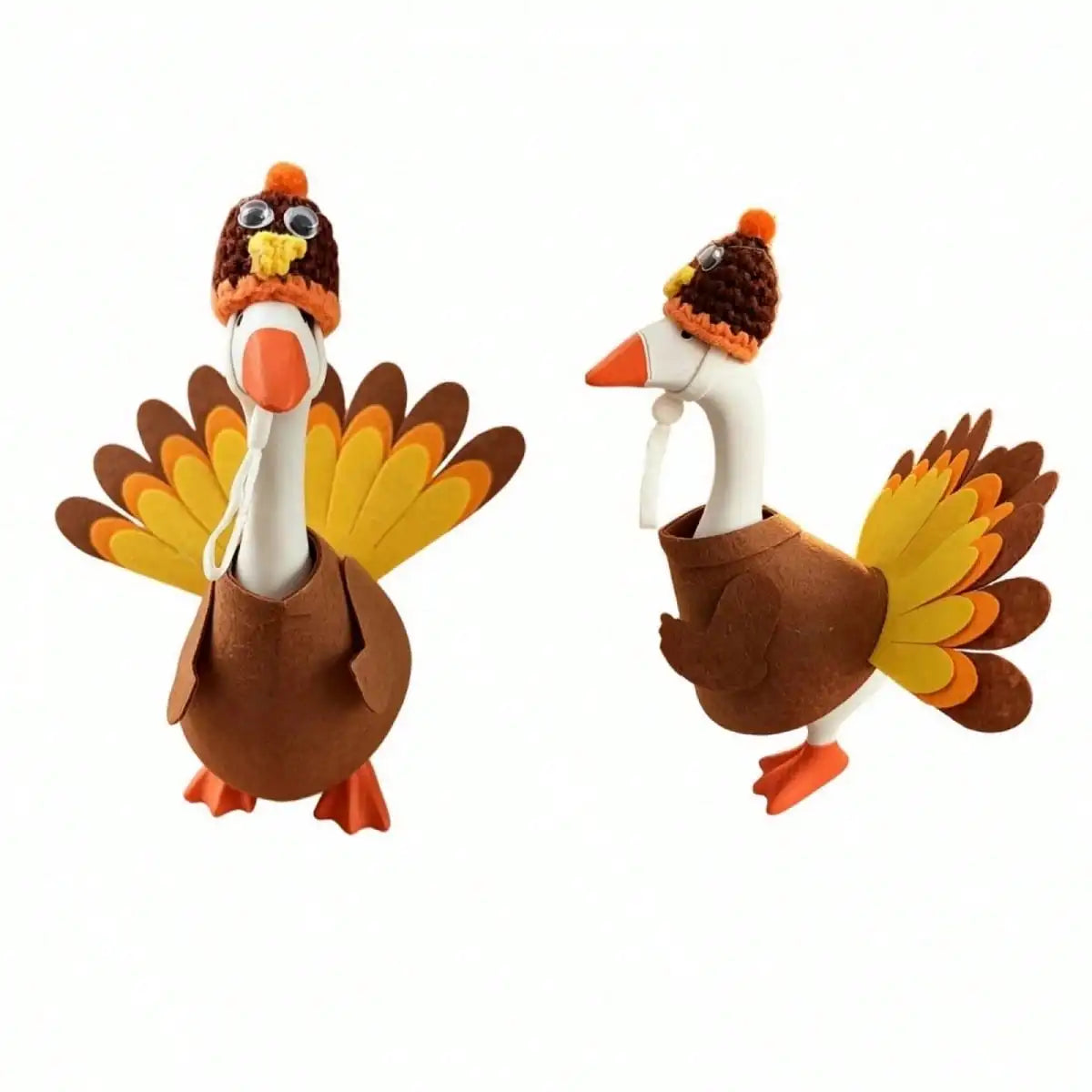 Turkey Desk Goose Outfit Funny Thanksgiving Goose Costume With Tail Feather And Knitted Hat Set For Holiday Parties