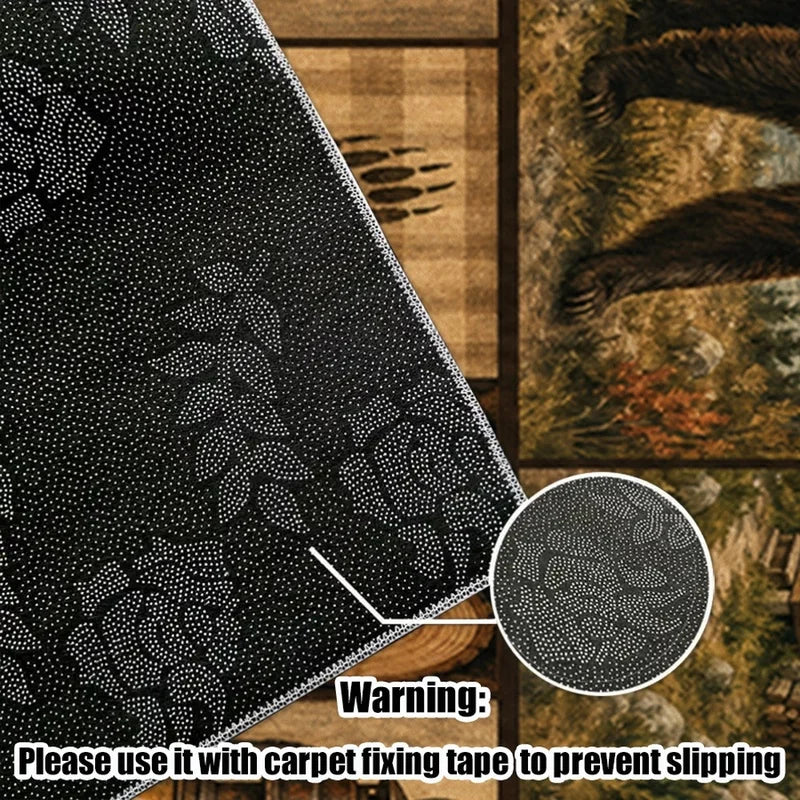 1Pc American Retro Bohemian Brown Bear Cabin Carpet, Machine Washable, Unique Decor, Retro Style Home Essential, Suitable for Living Room, Bedroom, Entryway, Office, Balcony and Other Areas