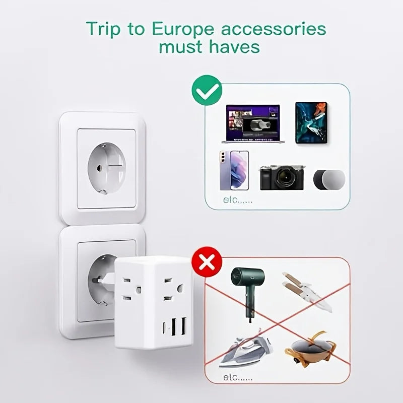 Versatile Multi-Plug Socket Expander, Power Board without Surge Protector, 3 USB Wall Chargers (1 USB C), Suitable for Dorm, Travel, Home, Office, Home Essential