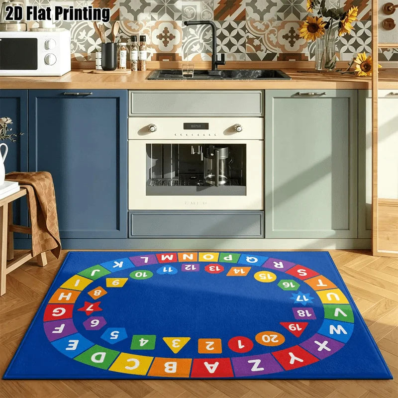 1Pc Alphabet Number Geometric Pattern Rug, Retro Art Decorative Carpet for Living Room, Bedroom, Dining Room, Bedside, Indoor and Outdoor Patio, Home Decoration