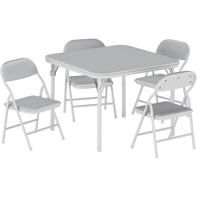 5-Piece Kids Folding Table and Chairs Set, Square Table | Foldable Children's Activity Table & Chair Set, Upholstered Chairs, Waterproof PU Top, No Assembly, Toddler Furniture