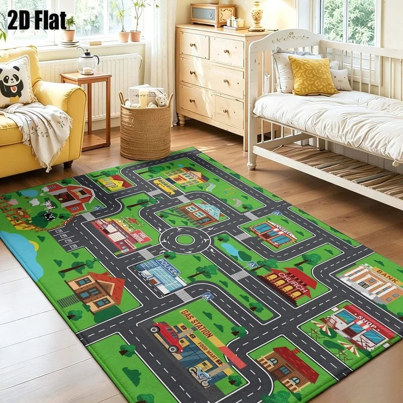 1Pc Retro American Town Road Pattern Rug, Machine Washable, Cozy Home Decoration, Ins Style Universal, Suitable for Living Room, Bedroom, Entryway, Office, Game Room and Other Areas