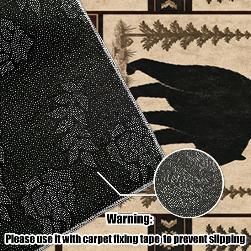 1Pc American Retro Black Bear Pinecone Pattern Rug, Machine Washable, Personalized Decoration, Retro Style Home Decoration, Suitable for Living Room, Bedroom, Entryway, Office, Corridor and Other Areas
