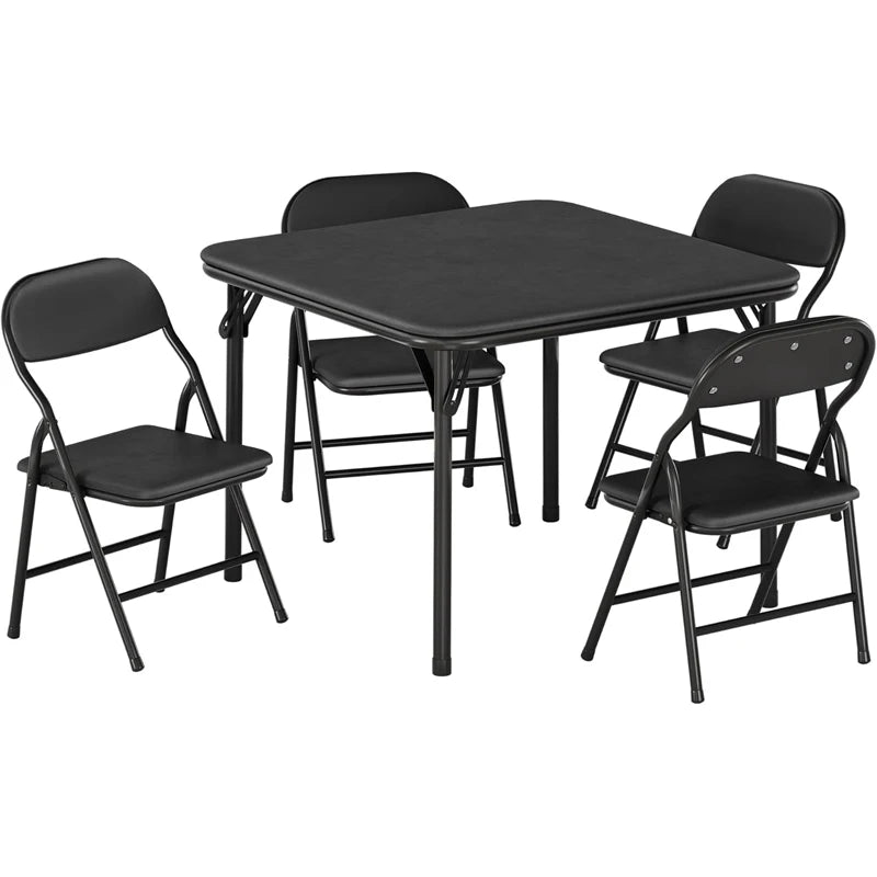5-Piece Kids Folding Table and Chairs Set, Square Table | Foldable Children's Activity Table & Chair Set, Upholstered Chairs, Waterproof PU Top, No Assembly, Toddler Furniture