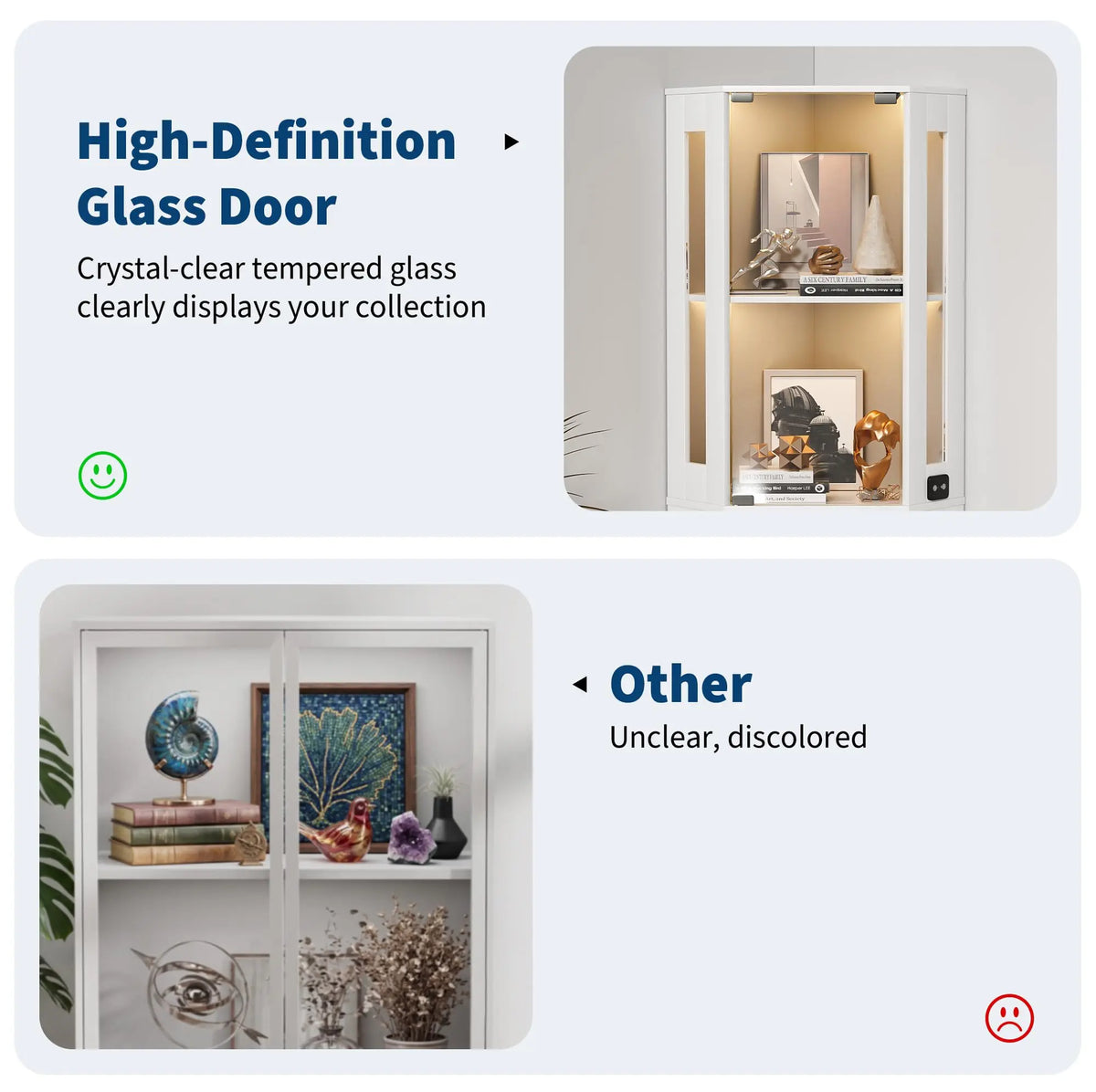 Modern Glass Display Cabinet for Dining Room, Corner Curio Showcase with 4 Tiers, Glass Doors, Lighted Shelves,Elegant Display for Collectibles, Figures, Toys, and Books