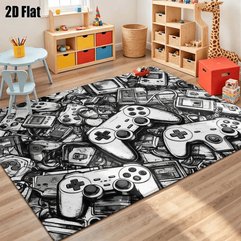 1Pc Retro Game Controller Pattern Printed Carpet, Art Decorative Carpet, Suitable for Living Room, Bedroom, Dining Room, Bedside, Indoor and Game Room, Home Decoration Accessories