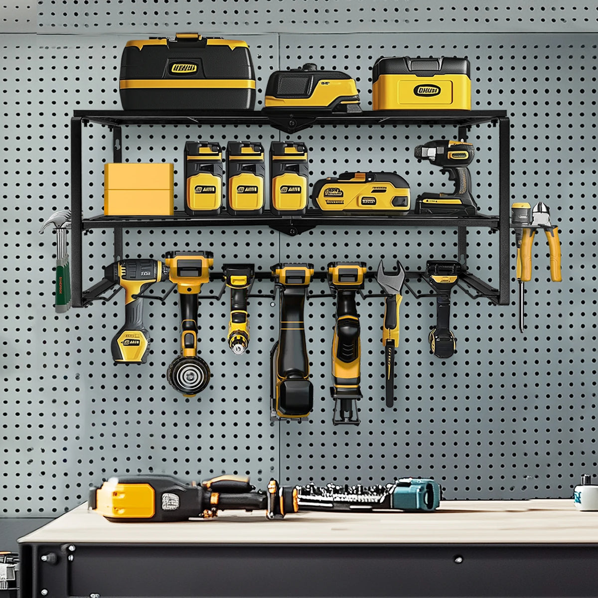 Heavy Metal Garage Wall Mount Cordless Drill Rack Organizer Shelf Tool Storage for Home Organization