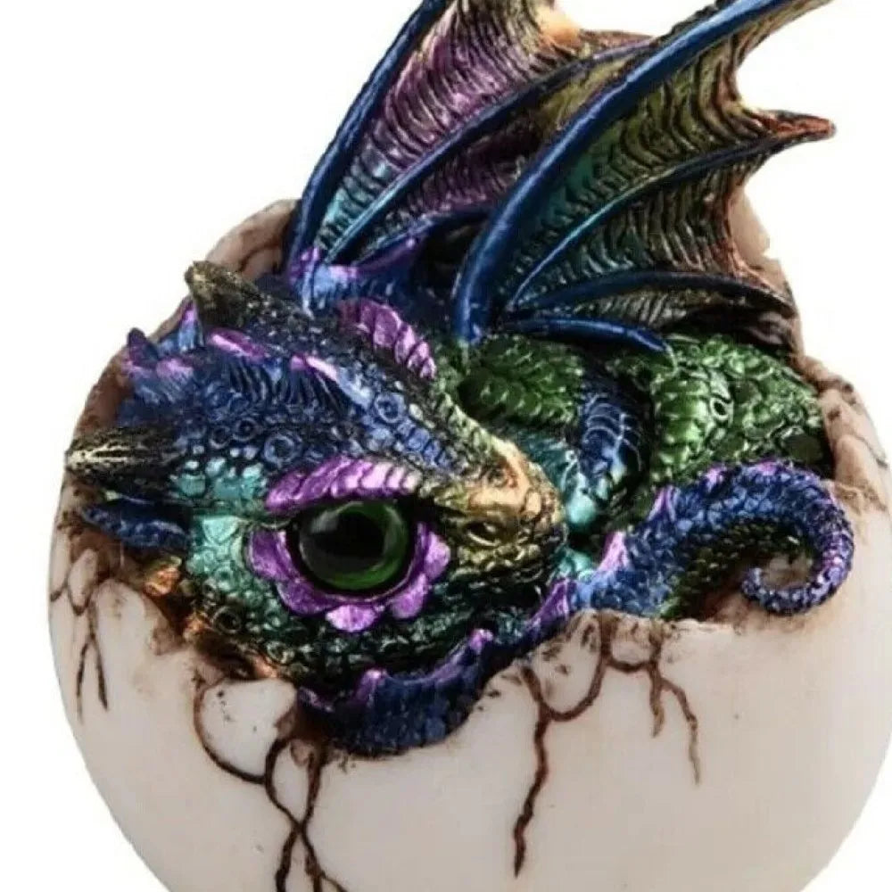 4"H Purple Dragon Baby in Egg Figurine – Fantasy Dragon Statue with Faux Crystal Geode Base, Decorative Resin Collectible for Office Desk, Bookshelf, Home Decor, Gothic Gift for Dragon Lovers