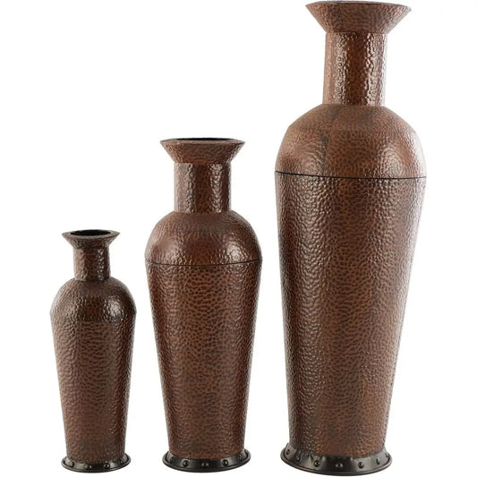 Set of 3 Tall Decorative Vases with Bubble Texture and Studs, 50, 35, 26H, Dark Brown for Indoor/Outdoor Home Decor