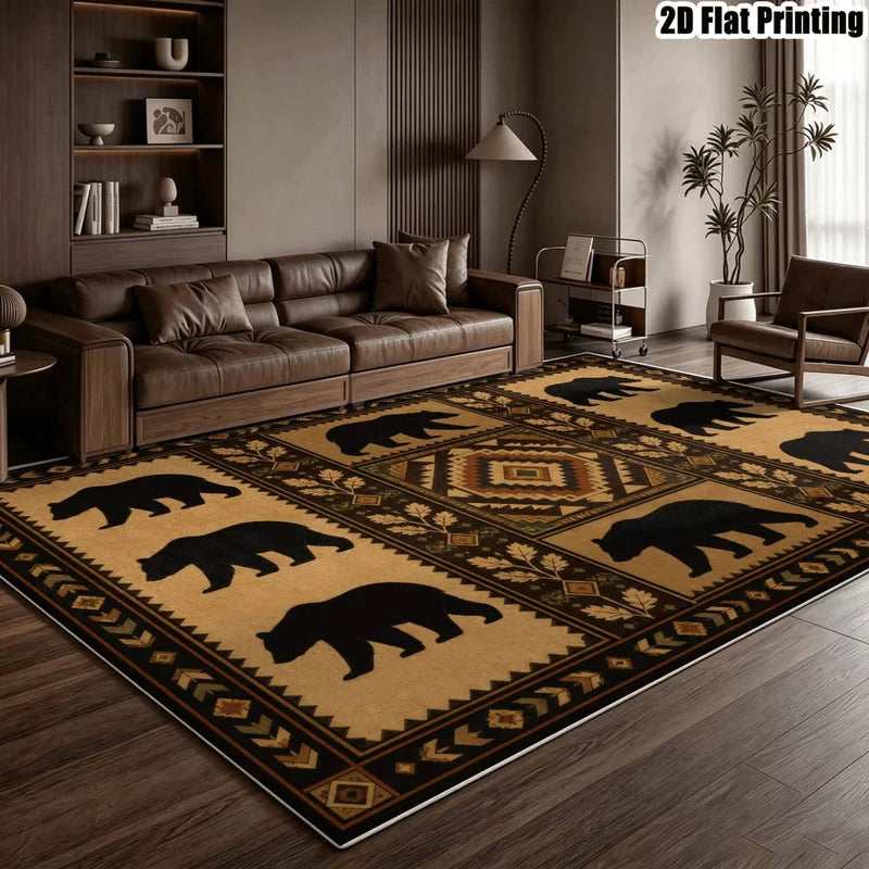 1Pc American Retro Bohemian Black Bear Pattern Carpet, Art Decorative Carpet, Suitable for Living Room, Bedroom, Dining Room, Bedside, Indoor and Outdoor Patio, Home Decoration