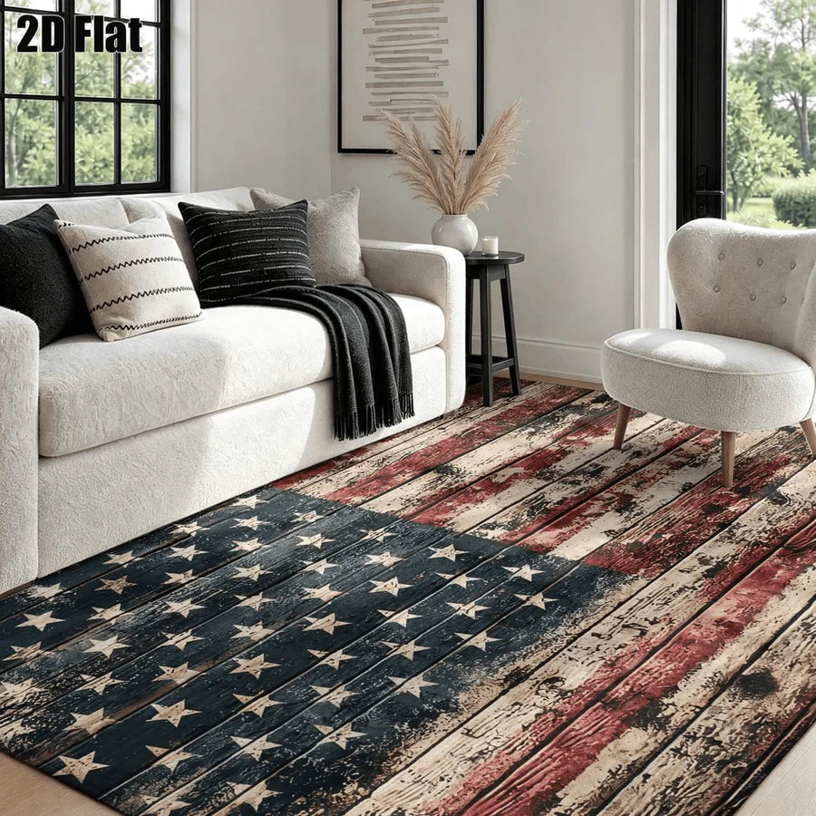 1Pc American Retro Star Stripe Pattern Rug, Machine Washable, Personalized Decoration, Retro Style Home Essential, Suitable for Living Room, Bedroom, Entryway, Office, Corridor and Other Areas