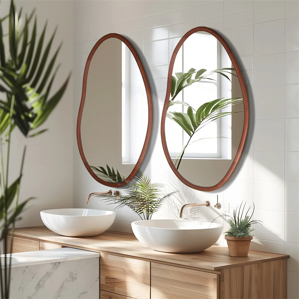 LUVODI Full-Length Dressing Mirror Irregular Wood Decorative Frame Mirror for Home Living Room Bedroom Wall Mounted
