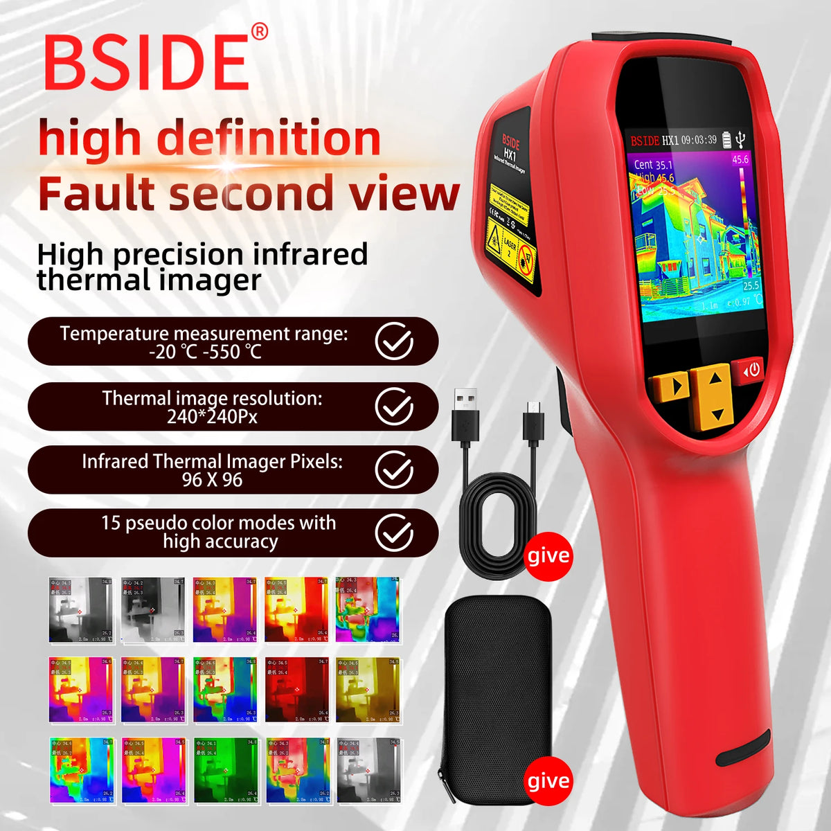 BSIDE Professional Thermal Imager Handheld Thermometer -20~550C High Resolution 15 Disc PC Analysis Software