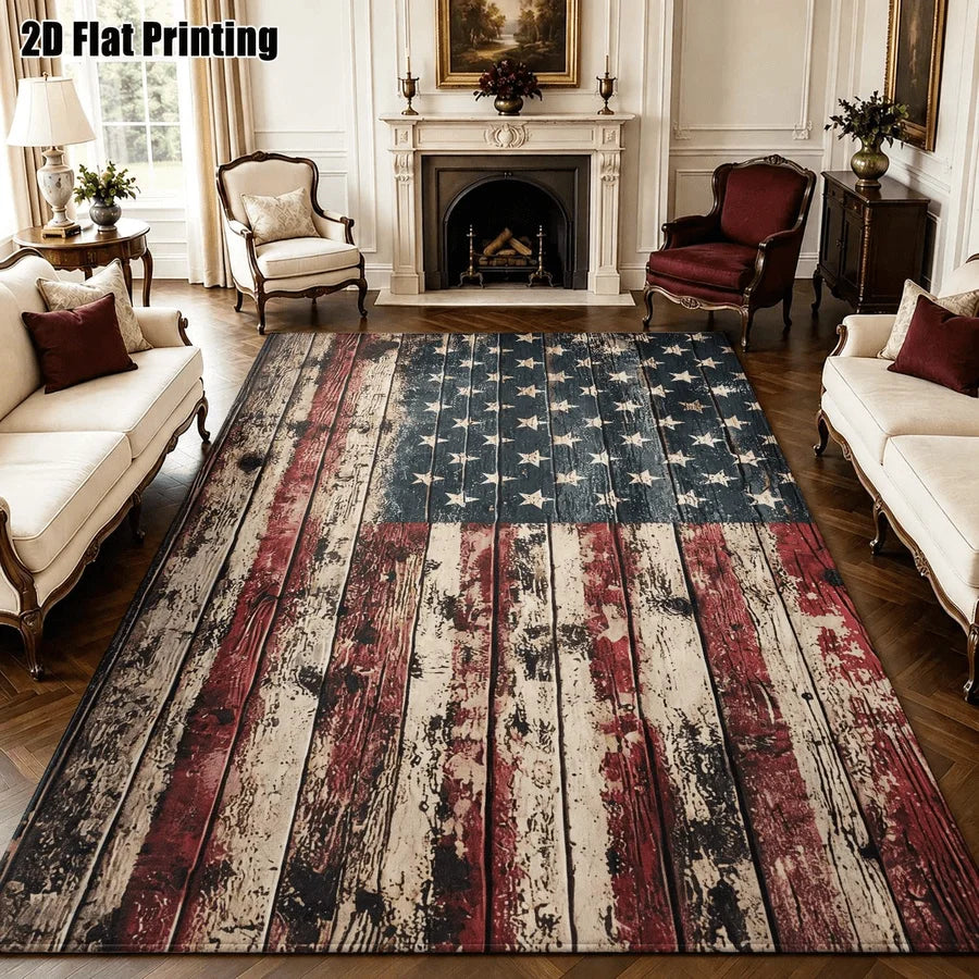 1Pc American Retro Star Stripe Pattern Rug, Machine Washable, Personalized Decoration, Retro Style Home Essential, Suitable for Living Room, Bedroom, Entryway, Office, Corridor and Other Areas