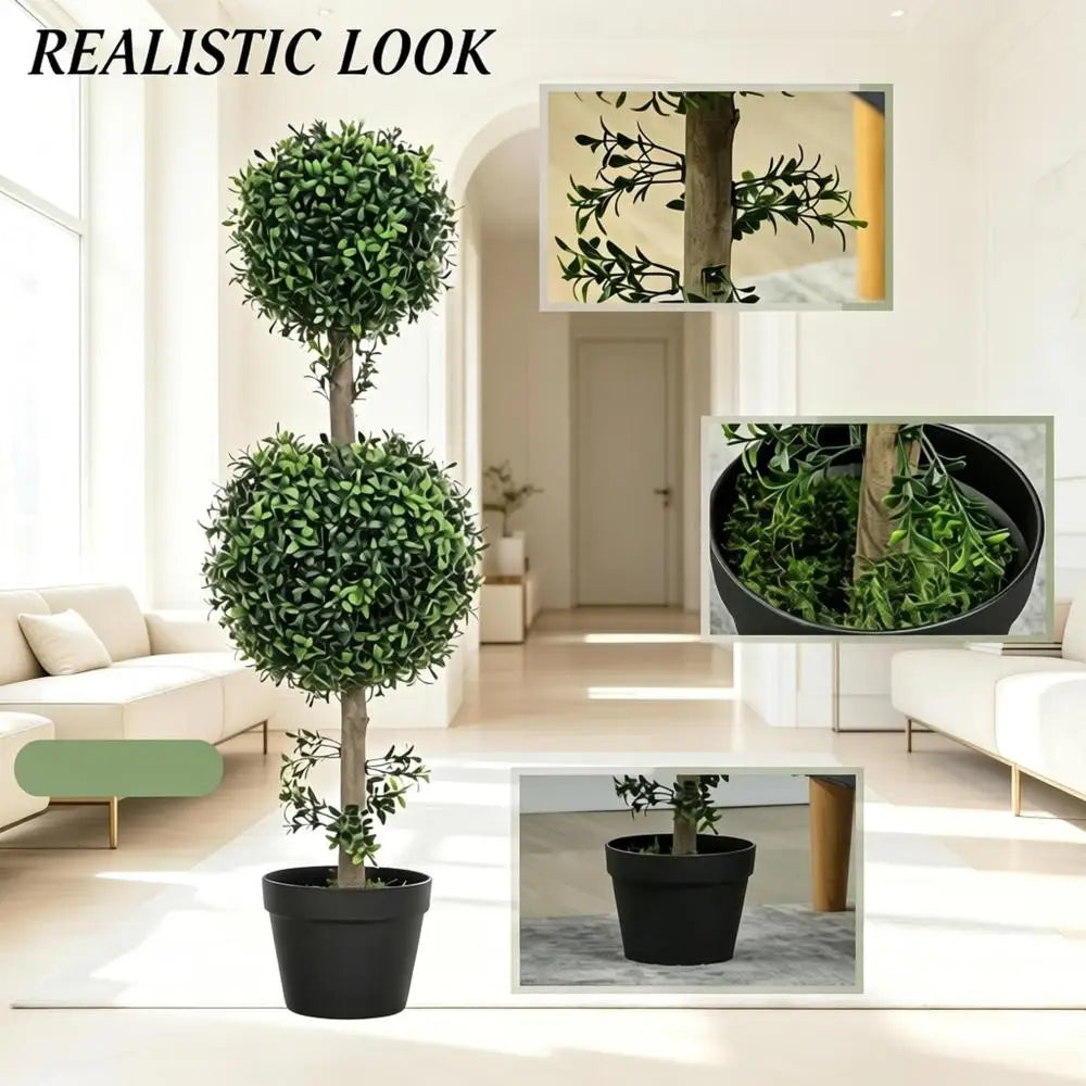 Stylish Artificial Topiary,Double-Ball Topiary Tree in Pot,Chic Artificial Ball Boxwood Topiary Trees(Only 2Pcs Artificial Plant)