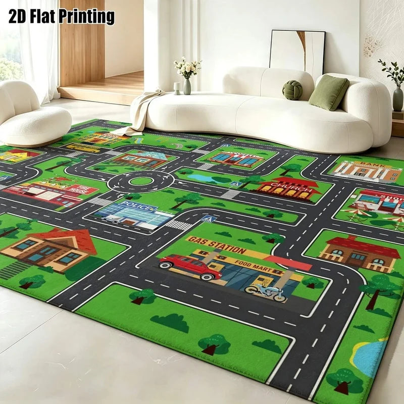 1Pc Retro American Town Road Pattern Rug, Machine Washable, Cozy Home Decoration, Ins Style Universal, Suitable for Living Room, Bedroom, Entryway, Office, Game Room and Other Areas