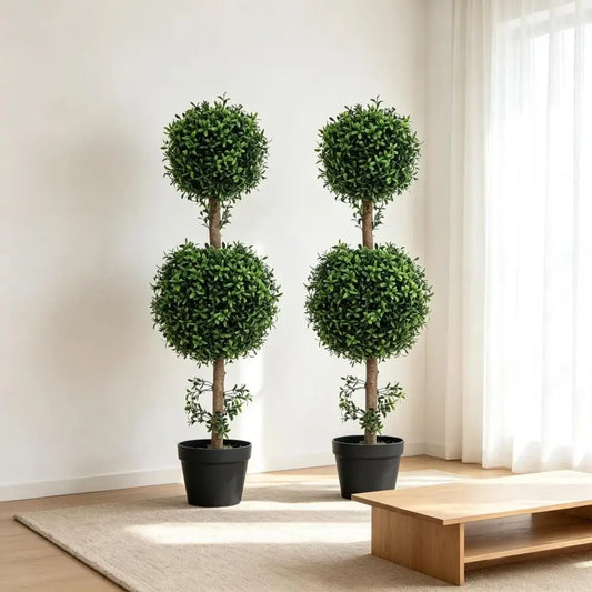 Stylish Artificial Topiary,Double-Ball Topiary Tree in Pot,Chic Artificial Ball Boxwood Topiary Trees(Only 2Pcs Artificial Plant)