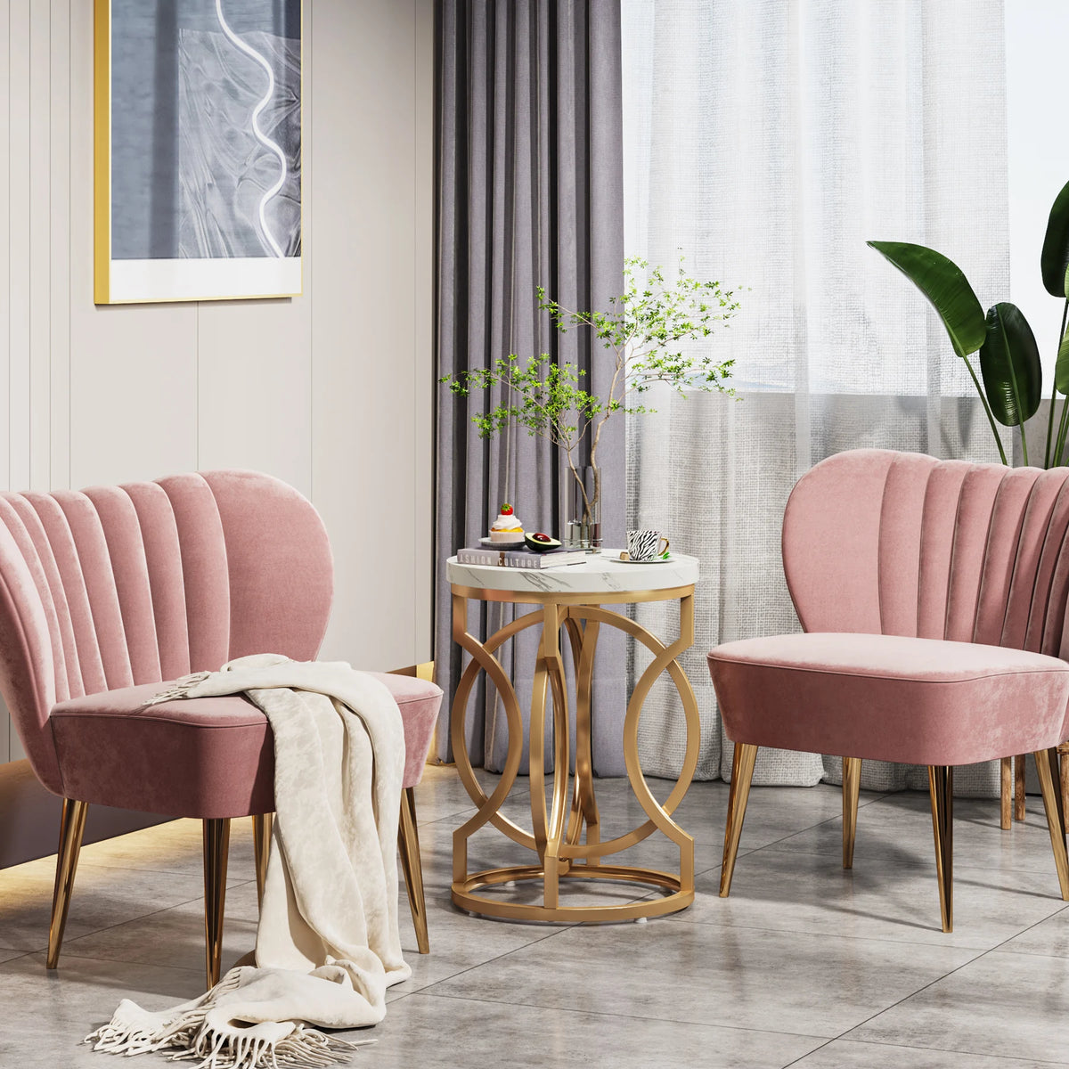 Tribesigns Modern Round End Table with Thick Wood Top, 20“ Side Table Cocktail Table with Unique O-Shaped Base