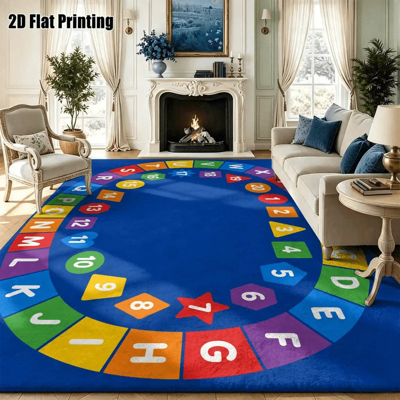 1Pc Alphabet Number Geometric Pattern Rug, Retro Art Decorative Carpet for Living Room, Bedroom, Dining Room, Bedside, Indoor and Outdoor Patio, Home Decoration