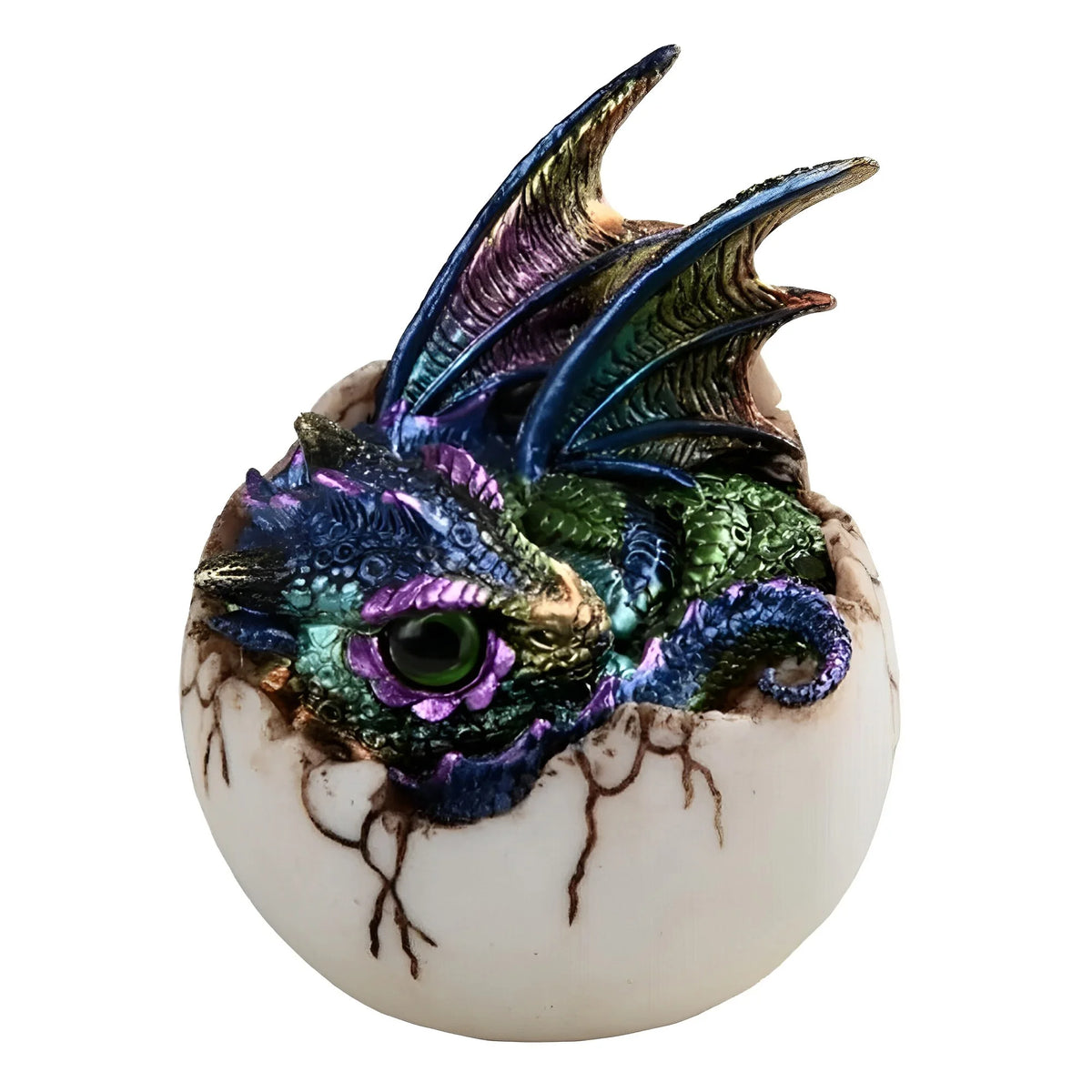 4"H Purple Dragon Baby in Egg Figurine – Fantasy Dragon Statue with Faux Crystal Geode Base, Decorative Resin Collectible for Office Desk, Bookshelf, Home Decor, Gothic Gift for Dragon Lovers