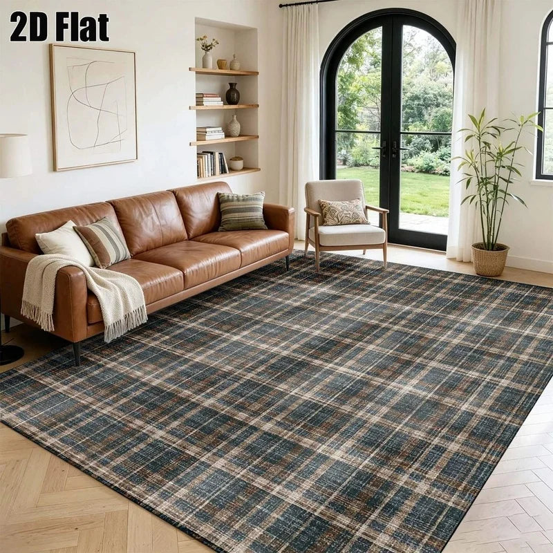 1Pc Retro Plaid American Style Rug, Country Style Decorative Mat for Living Room, Bedroom, Dining Room, Bedside, Indoor and Patio, Home Decoration Accessory