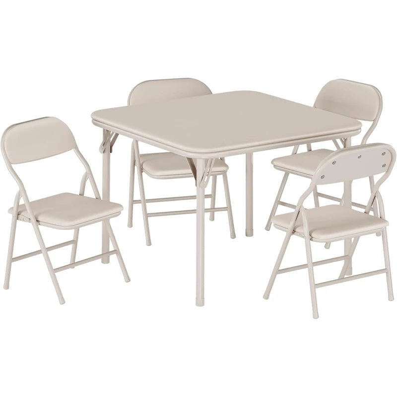 5-Piece Kids Folding Table and Chairs Set, Square Table | Foldable Children's Activity Table & Chair Set, Upholstered Chairs, Waterproof PU Top, No Assembly, Toddler Furniture