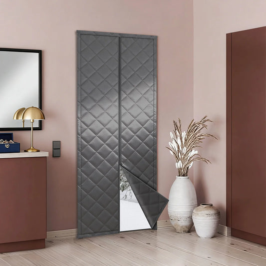 Door Insulation Curtain Grey 33.46*80.71in Cotton PVC Magnet for Air-Conditioned Room Kitchen