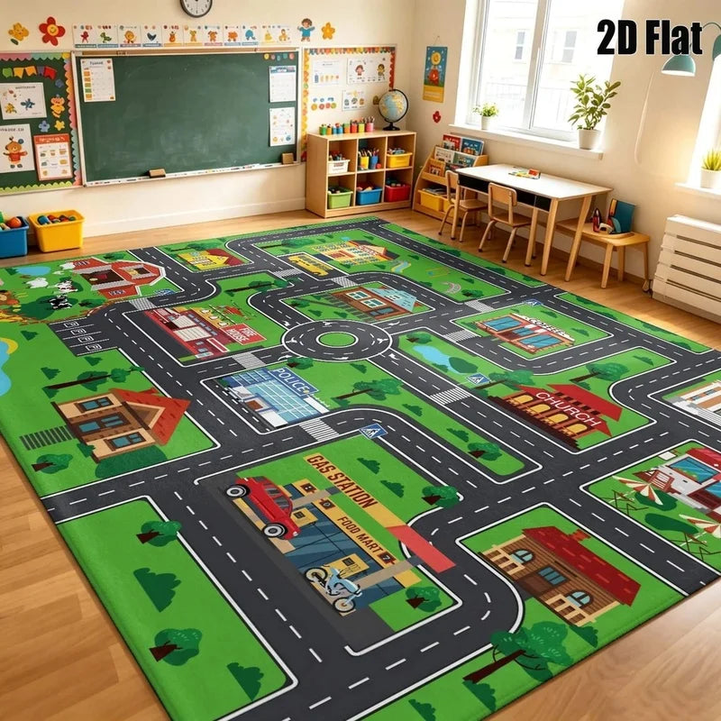 1Pc Retro American Town Road Pattern Rug, Machine Washable, Cozy Home Decoration, Ins Style Universal, Suitable for Living Room, Bedroom, Entryway, Office, Game Room and Other Areas