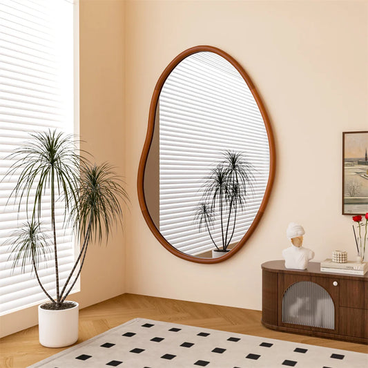 LUVODI Full-Length Dressing Mirror Irregular Wood Decorative Frame Mirror for Home Living Room Bedroom Wall Mounted