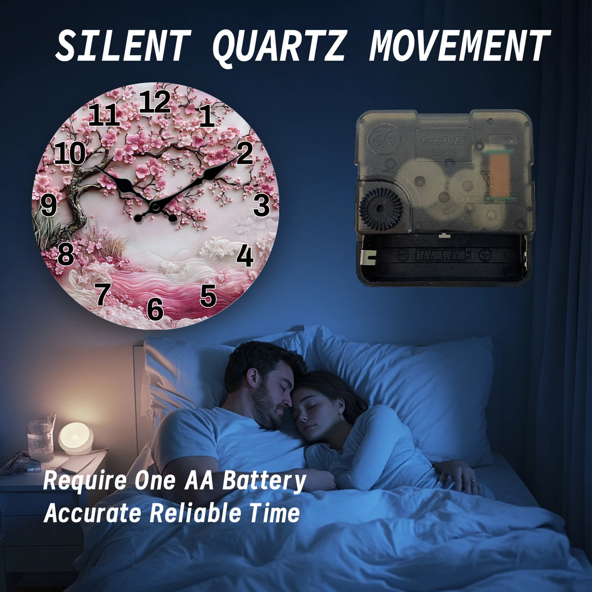 1pc, Japanese - Cherry - Blossom Themed Wooden Wall Clock, Designed with Pink - Cherry - Blossoms - and - Waves - Pattern, Silent Quartz Clock, Suitable for Living Room, Bedroom, Kitchen, Office Decoration, Modern Home Art De