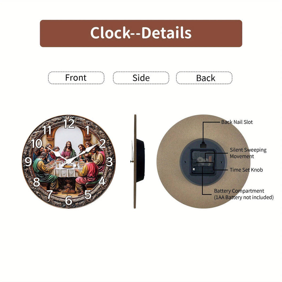 1pc, "The Last Supper" Wooden Wall Clock, Fantasy Theme Silent Wall Clock, Living Room, Bedroom, Kitchen, Office, Church Decor, Christmas, New Year Decor, Modern Home Art Decor, Ideal Birthday, Holiday Gift, Gift for Believer