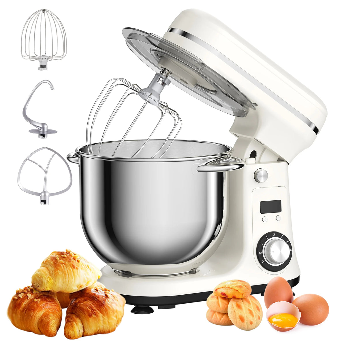 BioloMix Kitchen Food Stand Mixer, Blender, Quiet Motor, Cream Egg Whisk, Whip Dough Kneader, 6-Speed, 1200 W, 6 L, DC