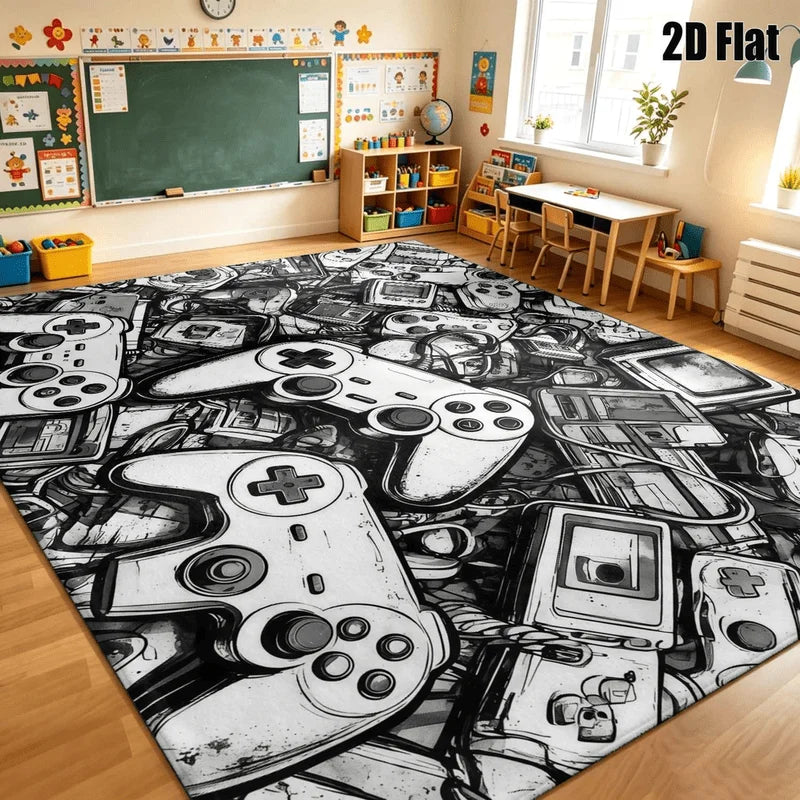 1Pc Retro Game Controller Pattern Printed Carpet, Art Decorative Carpet, Suitable for Living Room, Bedroom, Dining Room, Bedside, Indoor and Game Room, Home Decoration Accessories