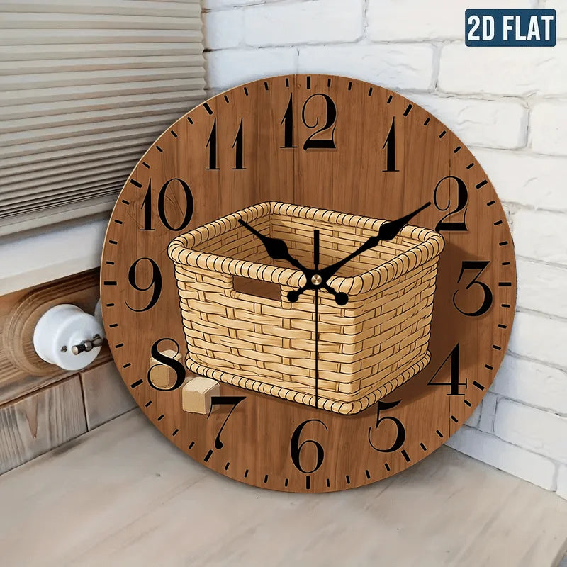 2D Flat. 1pc, Wooden Wall Clock: a Minimalist Clock That Serves As a Creative Home Decor Item, Featuring a Silent Round Design, Perfect for Decorating Bedrooms, Living Rooms, Offices, Kitchens, And Bathrooms