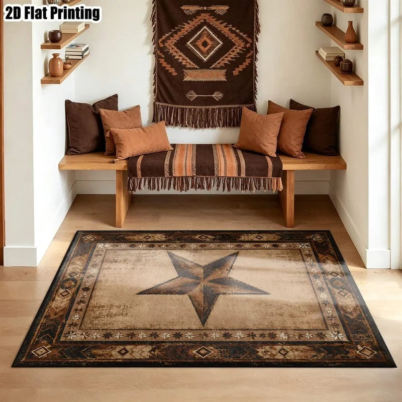 1Pc American Retro Five-Pointed Star Geometric Carpet, Country Style Decorative Carpet for Living Room, Bedroom, Dining Room, Bedside, Indoor and Outdoor Patio, Home Decor Accessories
