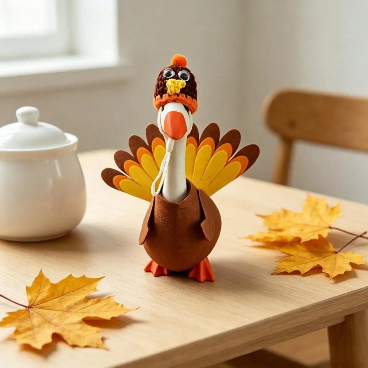 Turkey Desk Goose Outfit Funny Thanksgiving Goose Costume With Tail Feather And Knitted Hat Set For Holiday Parties