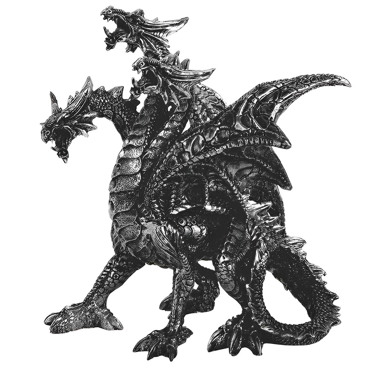 7.75"H Medieval3-Headed Silver Dragon Figurine – Fantasy Dragon Statue with Faux Crystal Geode Base, Decorative Resin Collectible for Office Desk, Bookshelf, Home Decor, Gothic Gift for Dragon Lovers