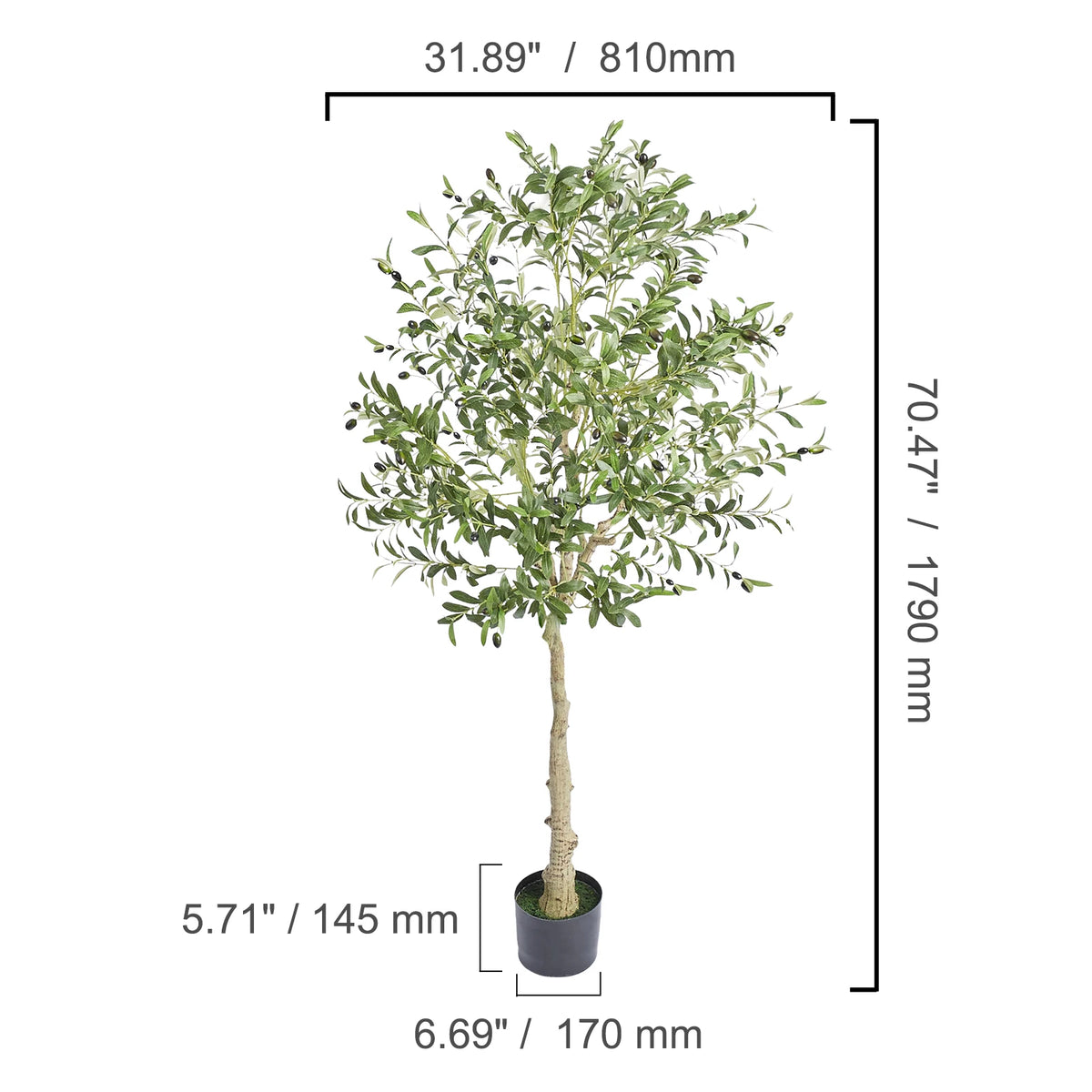 SucceBuy Artificial Olive Tree 4/5/6FT Tall Faux Plant Secure PE Material Anti-Tip Tilt Protection Low-Maintenance Tree for Home