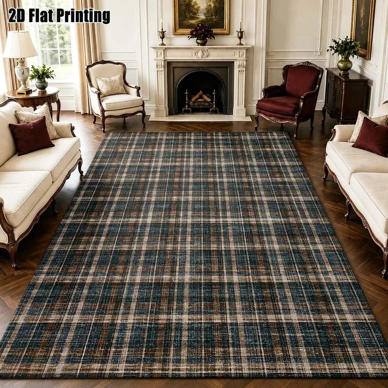 1Pc Retro Plaid American Style Rug, Country Style Decorative Mat for Living Room, Bedroom, Dining Room, Bedside, Indoor and Patio, Home Decoration Accessory