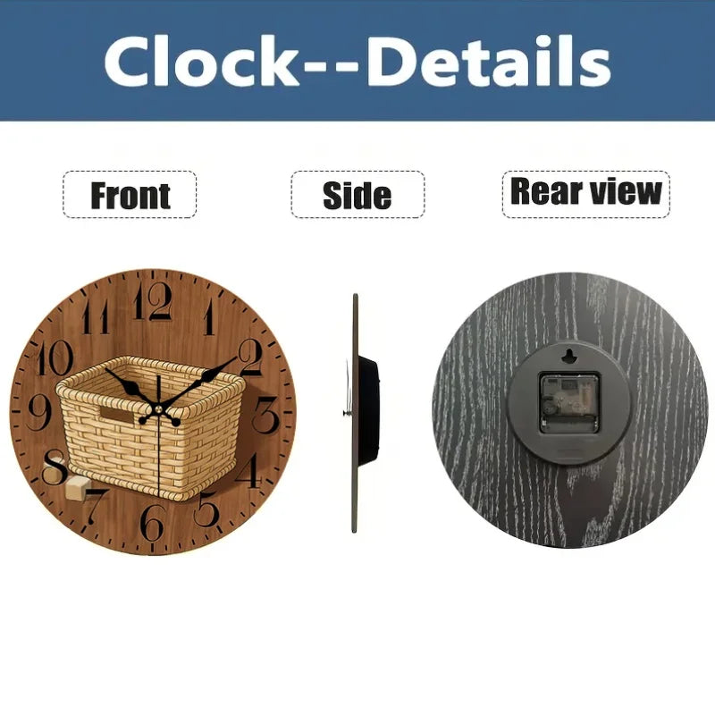 2D Flat. 1pc, Wooden Wall Clock: a Minimalist Clock That Serves As a Creative Home Decor Item, Featuring a Silent Round Design, Perfect for Decorating Bedrooms, Living Rooms, Offices, Kitchens, And Bathrooms