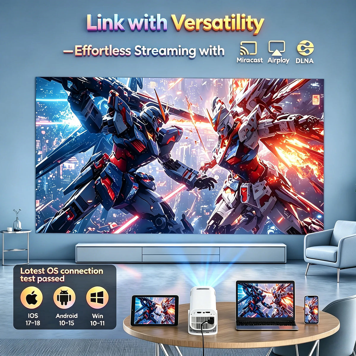 XGODY Gimbal 3 Pro Mini Portable Projector, Native 720P 300 ANSI 4K Supported, Android 11 WiFi 6 BT 5.4, Auto Vertical Keystone Correction, 120 Inch Backyard Travel Movie Gaming Projector with HDMI USB