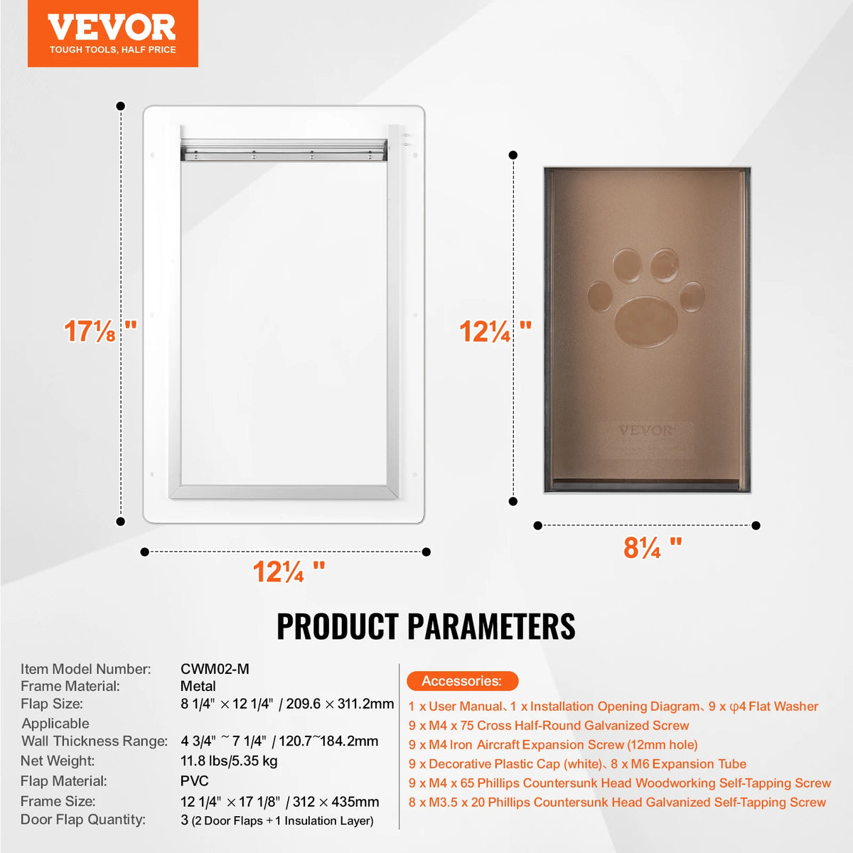 SucceBuy Pet Door Metal Frame with Lock and 3-Flap System Weatherproof Doggy Door Easy to Install in Interior or Exterior Walls