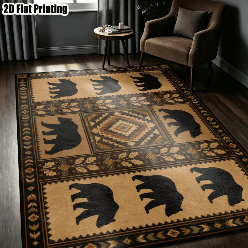 1Pc American Retro Bohemian Black Bear Pattern Carpet, Art Decorative Carpet, Suitable for Living Room, Bedroom, Dining Room, Bedside, Indoor and Outdoor Patio, Home Decoration