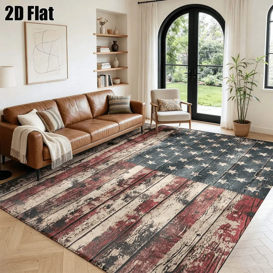 1Pc American Retro Star Stripe Pattern Rug, Machine Washable, Personalized Decoration, Retro Style Home Essential, Suitable for Living Room, Bedroom, Entryway, Office, Corridor and Other Areas