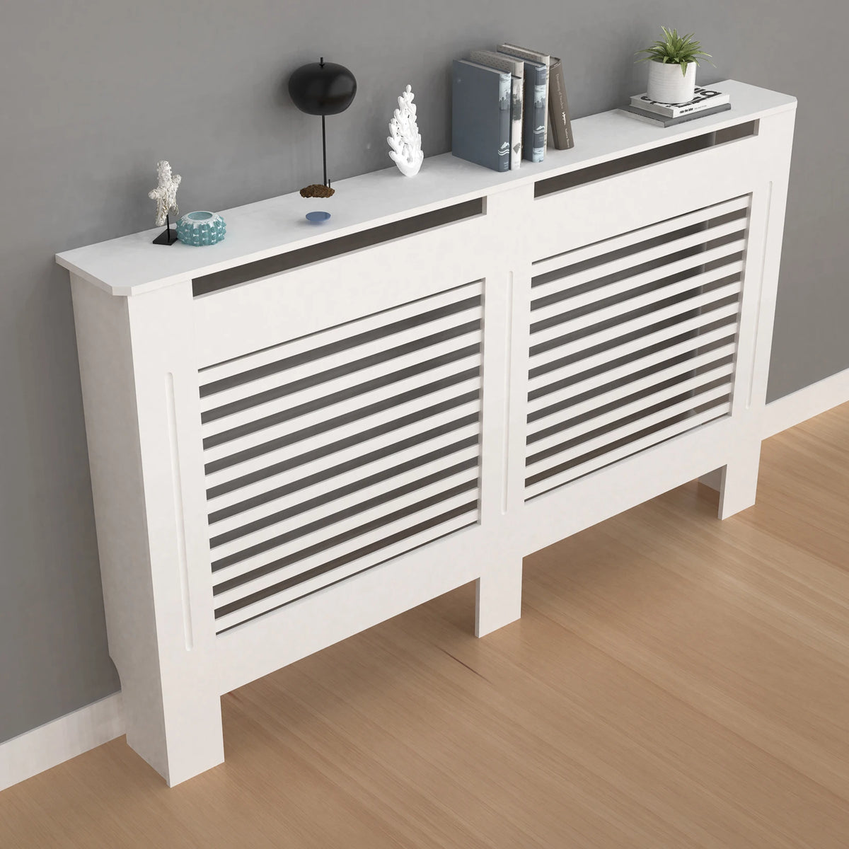 Modern 100cm MDF Wood Slat Radiator Cover for Living Room Bedroom Hallway - Decorative Cabinet Slat Style