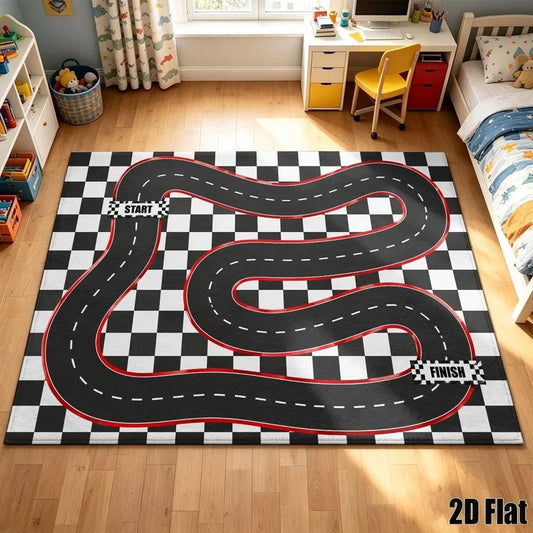 1Pc Vintage Racing Track Pattern Carpet, Art Decoration Floor Mats for Living Room, Bedroom, Dining Room, Bedside, Indoor and Gaming Room, Home Decoration Accessories