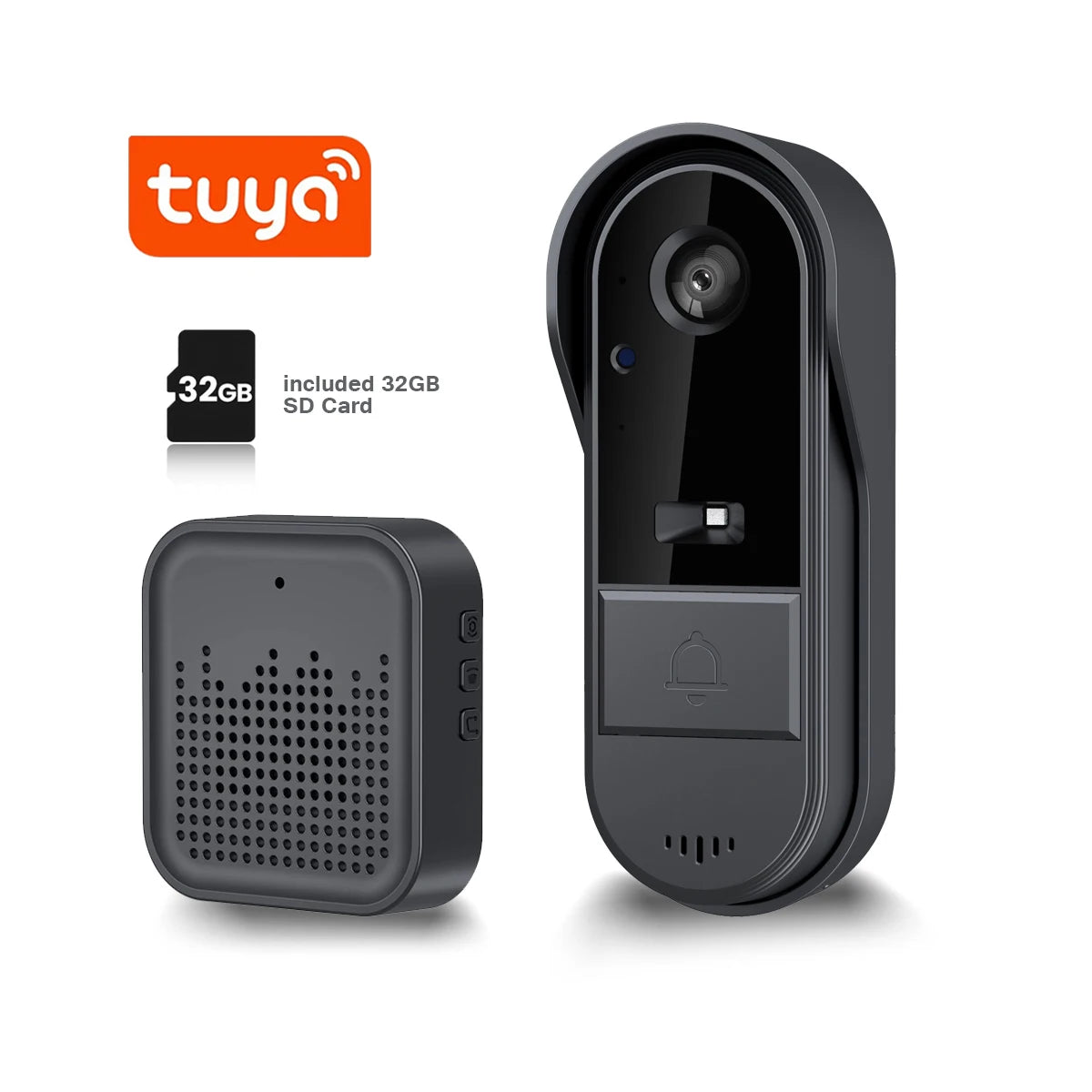 XBIBI Tuya WiFi doorbell  2-way HD 1080P, microSD/cloud, waterproof, 1000mAh battery, long standby,Wireless Security Camera