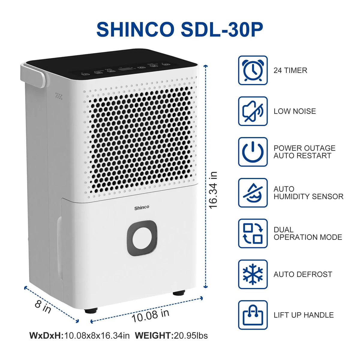 Shinco 30 Pints Dehumidifier for Home and Basements, 1500 Sq.Ft Dehumidifiers with Drain Hose, Auto or Manual Drainage